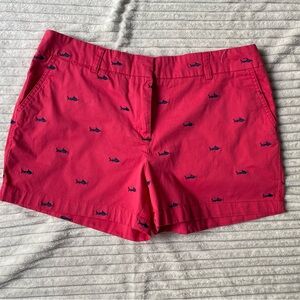 Cambridge Dry Goods Coral Cotton Shorts with Navy Blue Shark design 

Size 12